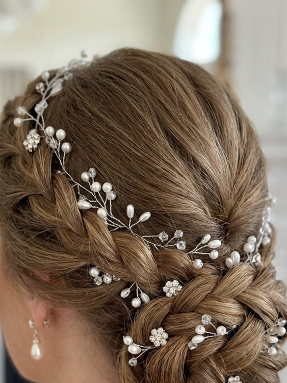 Delicate Pearl & Crystal Bridal Hair Vine - White